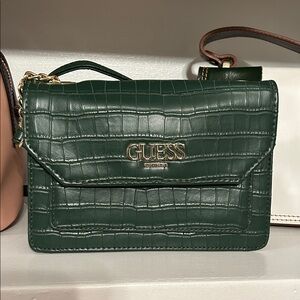 GUESS Dark Green Croc-Embossed Crossbody Bag